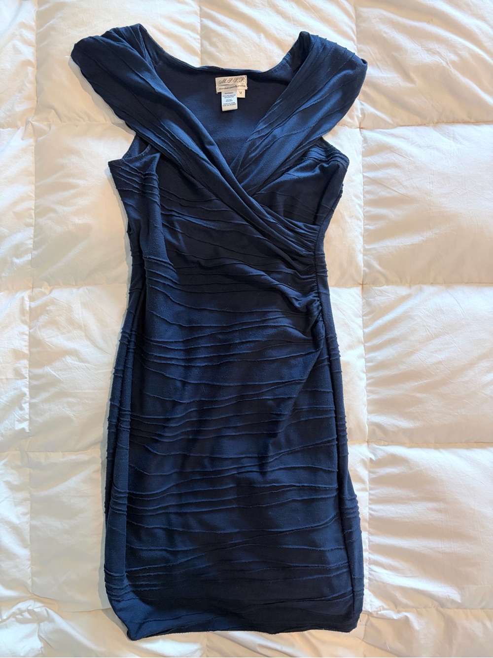 Studio M Navy Textured Wrap-Front Midi Dress